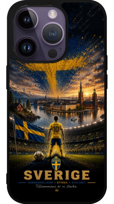Coque iPhone 15 Pro - Silicone rigide noir Football Suède splash 2026