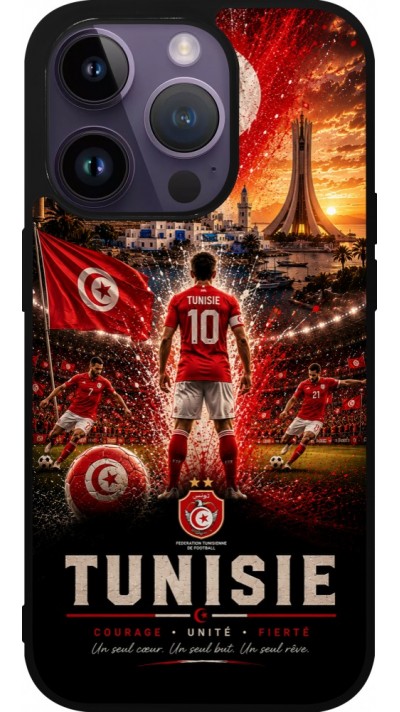 Coque iPhone 15 Pro - Silicone rigide noir Football Tunisie splash 2026