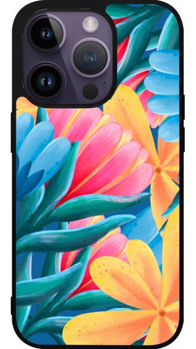 iPhone 15 Pro Case Hülle - Silikon schwarz Spring 23 colorful flowers