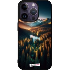 iPhone 15 Pro Case Hülle - Silikon schwarz Sonnenuntergang Waldsee