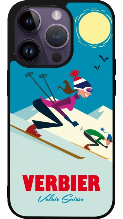 iPhone 15 Pro Case Hülle - Silikon schwarz Verbier Ski Downhill