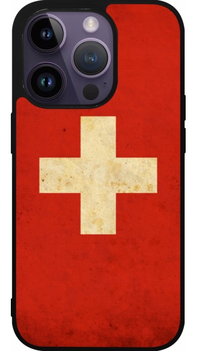 iPhone 15 Pro Case Hülle - Silikon schwarz Vintage Flag SWISS