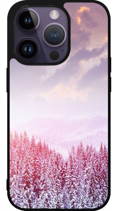 iPhone 15 Pro Case Hülle - Silikon schwarz Winter 22 Pink Forest