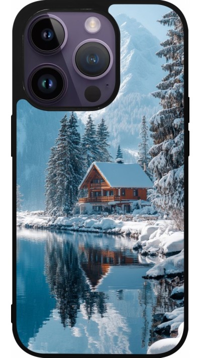 iPhone 15 Pro Case Hülle - Silikon schwarz Winter 25 Winter house forest day