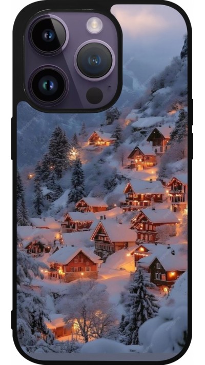 iPhone 15 Pro Case Hülle - Silikon schwarz Winter 25 Winter snowy village