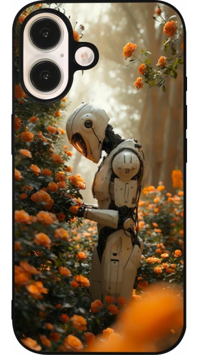 Coque iPhone 16 - Silicone rigide noir Astronaut flowers 2025