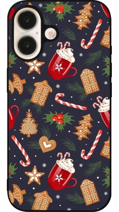 iPhone 16 Case Hülle - Silikon schwarz Christmas 25 Pattern Gingerbread House