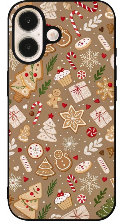 iPhone 16 Case Hülle - Silikon schwarz Christmas 25 Pattern Ginger Cookie