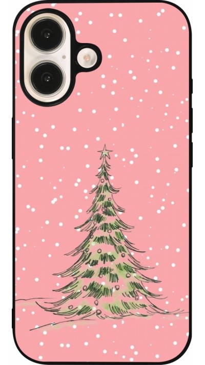 iPhone 16 Case Hülle - Silikon schwarz Christmas 25 Pink Tree