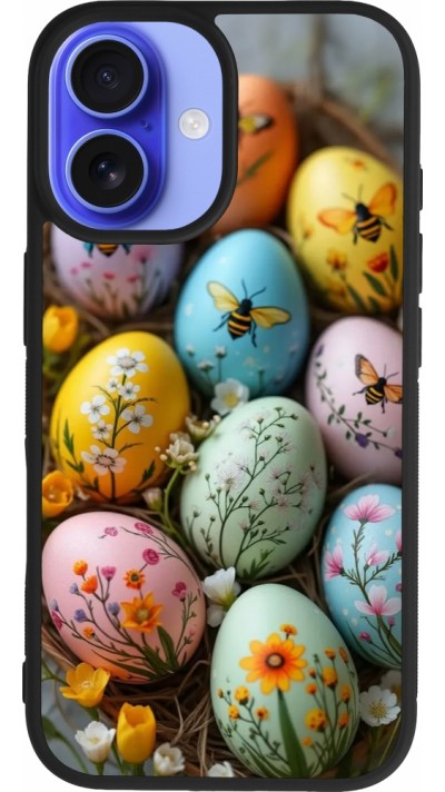iPhone 16 Case Hülle - Silikon schwarz Easter 2026 Eggs with bees