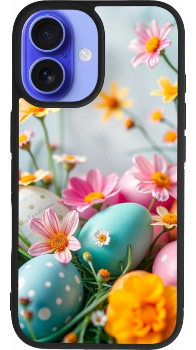 iPhone 16 Case Hülle - Silikon schwarz Easter 2026 Eggs with flowers