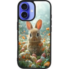 iPhone 16 Case Hülle - Silikon schwarz Easter 2026 Rabbit in the garden
