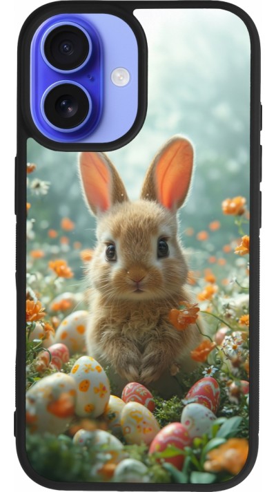 iPhone 16 Case Hülle - Silikon schwarz Easter 2026 Rabbit in the garden
