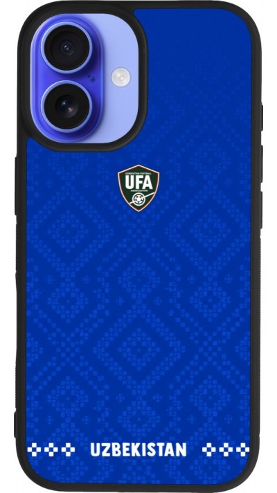 iPhone 16 Case Hülle - Silikon schwarz Usbekistan 2026 personalisierbares Fussballtrikot
