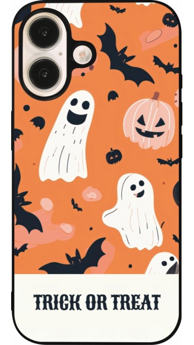 Coque iPhone 16 - Silicone rigide noir Halloween 2025 Trick treat