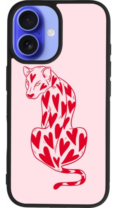 iPhone 16 Case Hülle - Silikon schwarz Leopard with hearts 2026