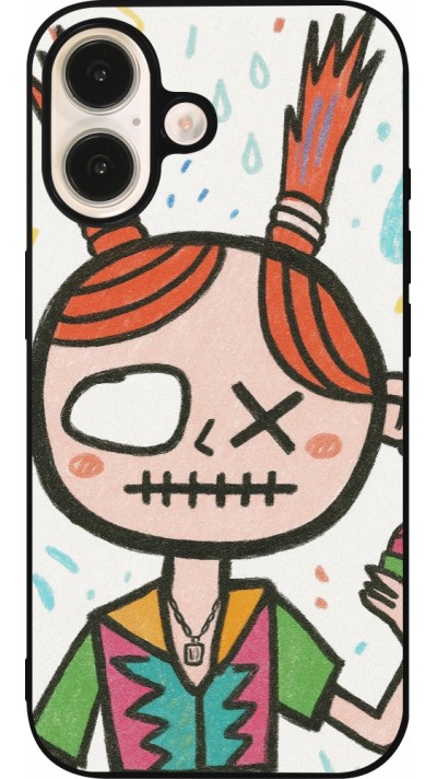 Coque iPhone 16 - Silicone rigide noir Little Girl Sketch