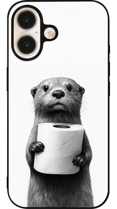 Coque iPhone 16 - Silicone rigide noir Loutre papier de toilette