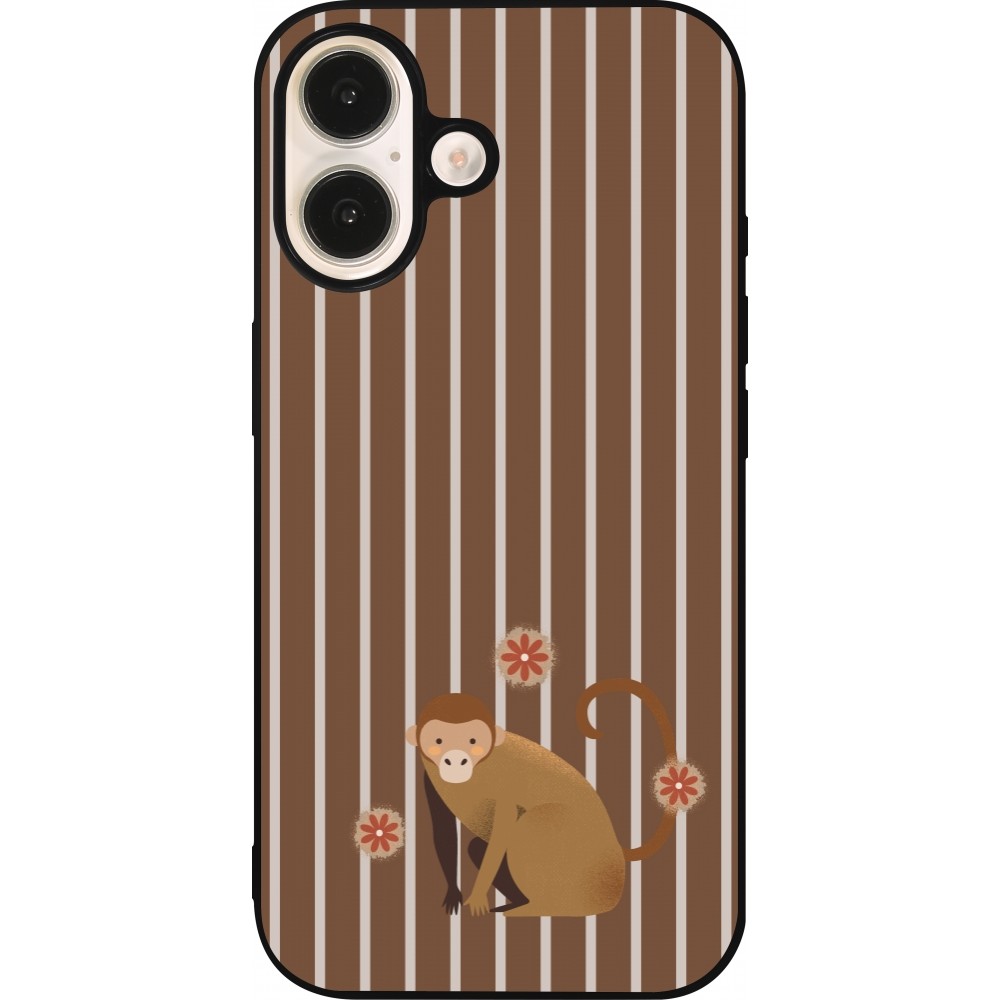 iPhone 16 Case Hülle - Silikon schwarz Monkey with stripes