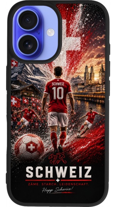 iPhone 16 Case Hülle - Silikon schwarz Fussball Schweiz splash 2026