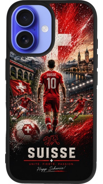 iPhone 16 Case Hülle - Silikon schwarz Fussball Suisse splash 2026