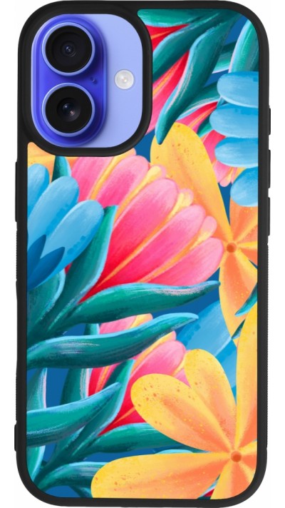 iPhone 16 Case Hülle - Silikon schwarz Spring 23 colorful flowers
