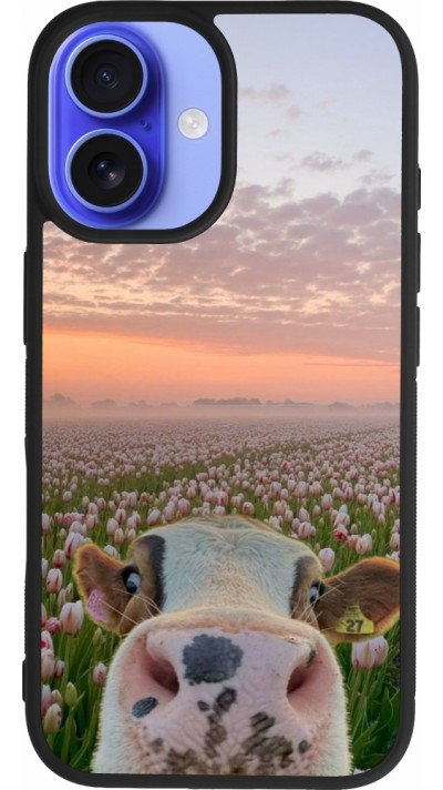 iPhone 16 Case Hülle - Silikon schwarz Cow with tulips 2026