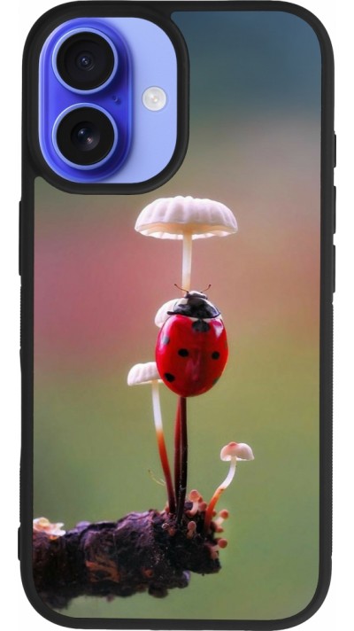 iPhone 16 Case Hülle - Silikon schwarz Ladybird on a mushroom 2026