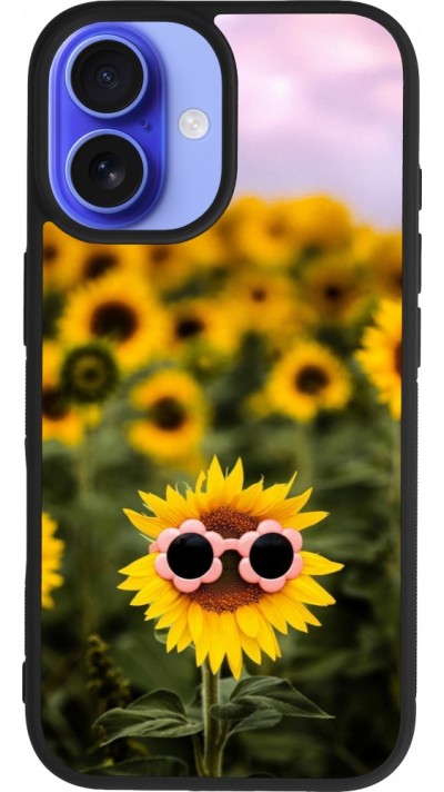 iPhone 16 Case Hülle - Silikon schwarz Sunflower with glasses 2026