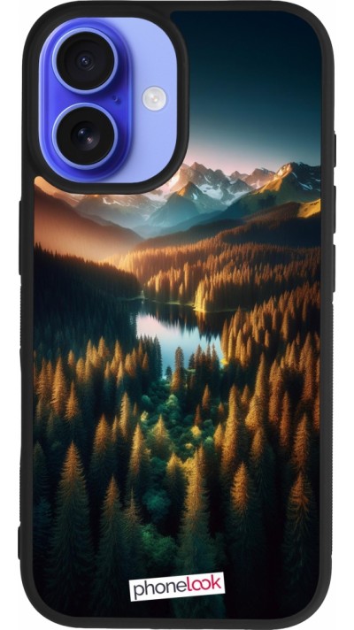 Coque iPhone 16 - Silicone rigide noir Sunset Forest Lake