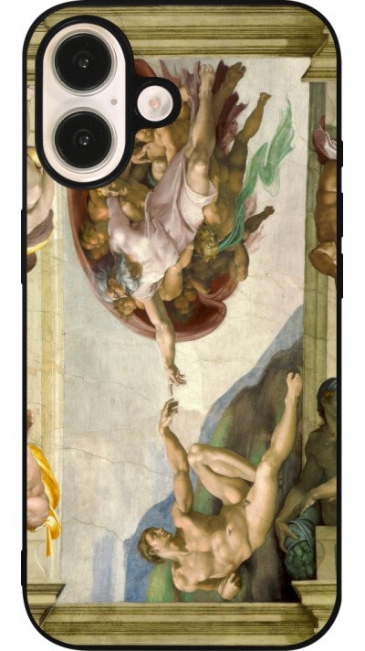 Coque iPhone 16 - Silicone rigide noir Tableau art - La Création d’Adam - Michel-Ange