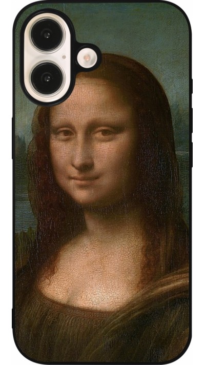 Coque iPhone 16 - Silicone rigide noir Tableau art - La Joconde - Léonard de Vinci