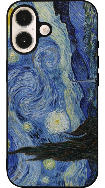 Coque iPhone 16 - Silicone rigide noir Tableau art - La Nuit étoilée - Van Gogh