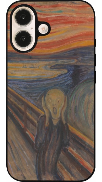 Coque iPhone 16 - Silicone rigide noir Tableau art - Le Cri - Edvard Munch