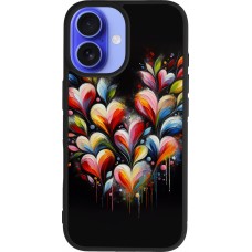 iPhone 16 Case Hülle - Silikon schwarz Valentin 2024 Schwarzes Herz Abstrakt