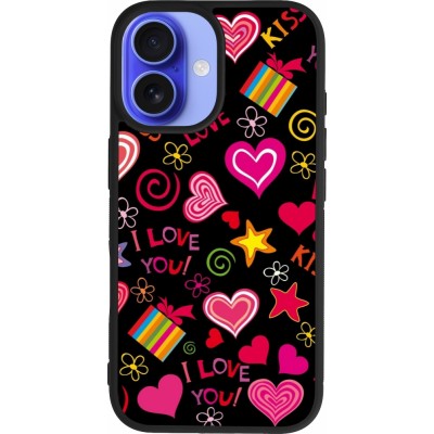 iPhone 16 Case Hülle - Silikon schwarz Valentine 2023 love symbols