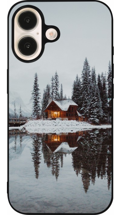 iPhone 16 Case Hülle - Silikon schwarz Winter 25 Winter house forest afternoon