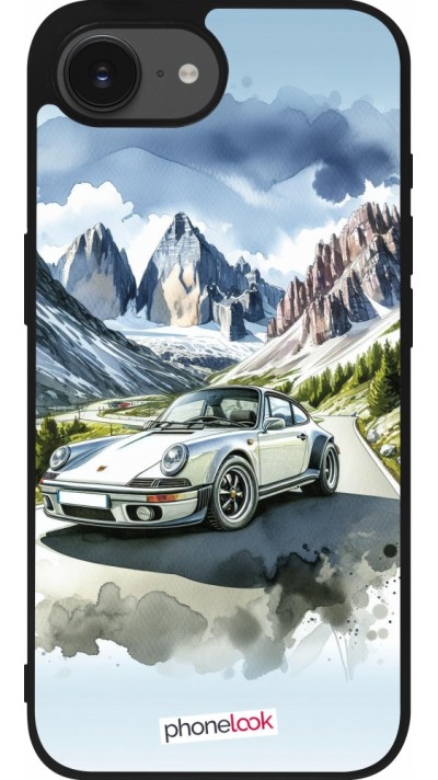 iPhone 16e Case Hülle - Silikon schwarz Porsche 911 Berg Aquarell
