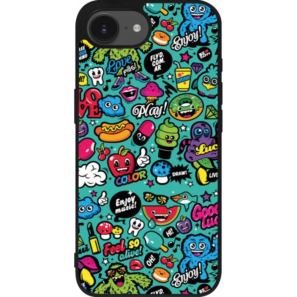 iPhone 16e Case Hülle - Silikon schwarz Cartoons old school