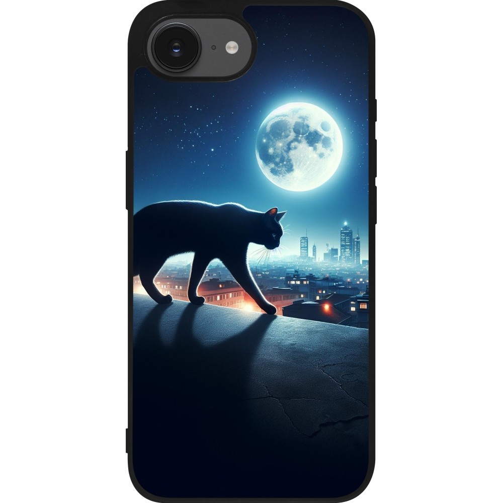 iPhone 16e Case Hülle - Silikon schwarz Schwarze Katze unter dem Vollmond
