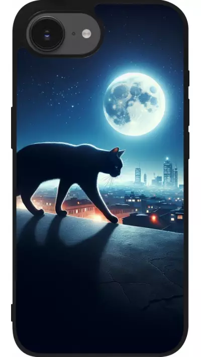 iPhone 16e Case Hülle - Silikon schwarz Schwarze Katze unter dem Vollmond