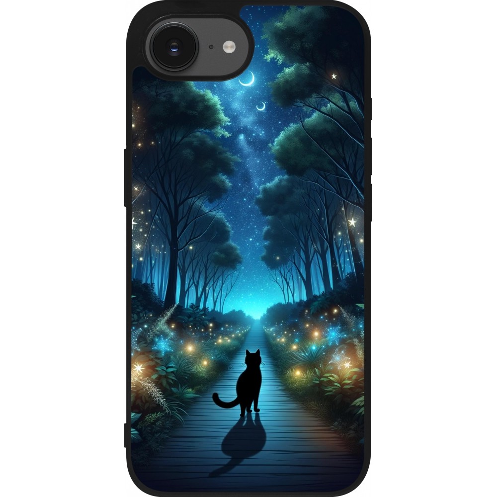 iPhone 16e Case Hülle - Silikon schwarz Schwarze Katze Spaziergang