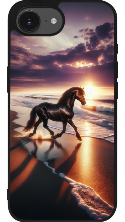 iPhone 16e Case Hülle - Silikon schwarz Pferd majestätisch Strand