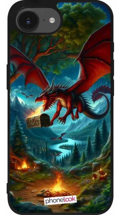 iPhone 16e Case Hülle - Silikon schwarz Drache Fliegend Wald Schatz