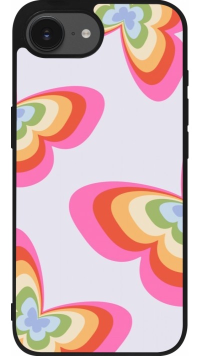 iPhone 16e Case Hülle - Silikon schwarz Easter 2024 rainbow butterflies