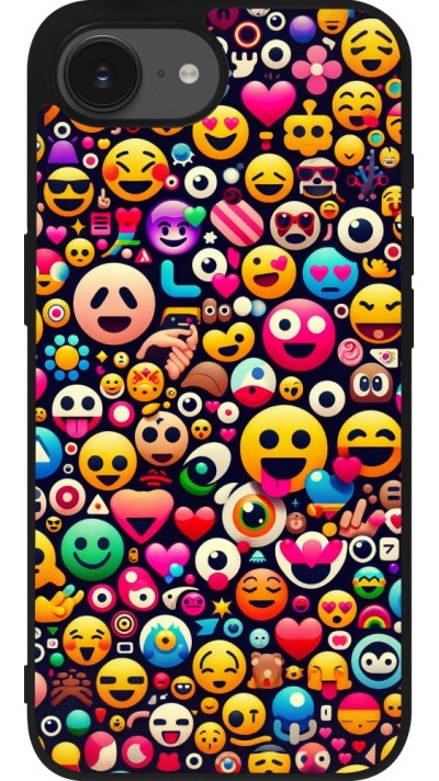iPhone 16e Case Hülle - Silikon schwarz Emoji Mix Farbe