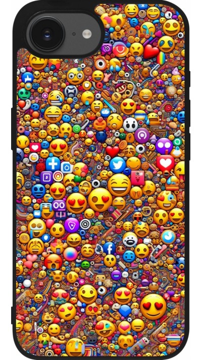 iPhone 16e Case Hülle - Silikon schwarz Emoji gemischt