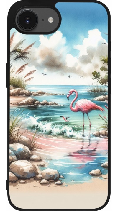 iPhone 16e Case Hülle - Silikon schwarz Flamingo Aquarell