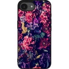 iPhone 16e Case Hülle - Silikon schwarz Flowers Dark