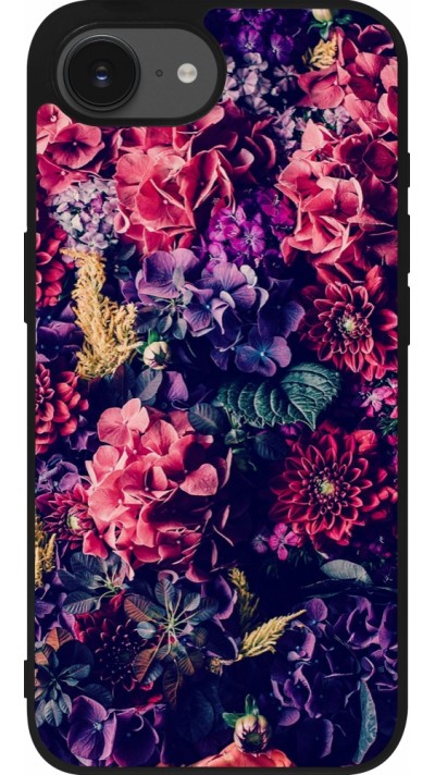 iPhone 16e Case Hülle - Silikon schwarz Flowers Dark